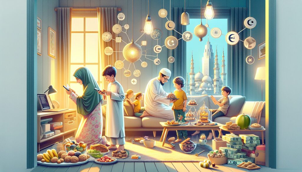 Muslim family celebrates Eid with organic treats, tech-savvy traditions, and educational moments.