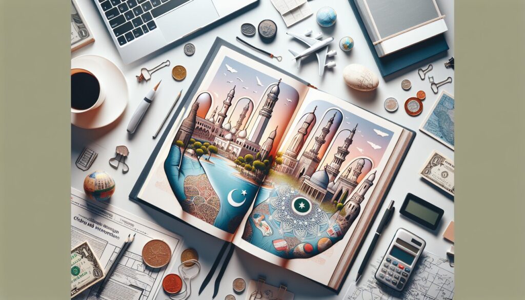 A harmonious blend of Islamic architecture and Western cityscape under a vibrant, clear sky.