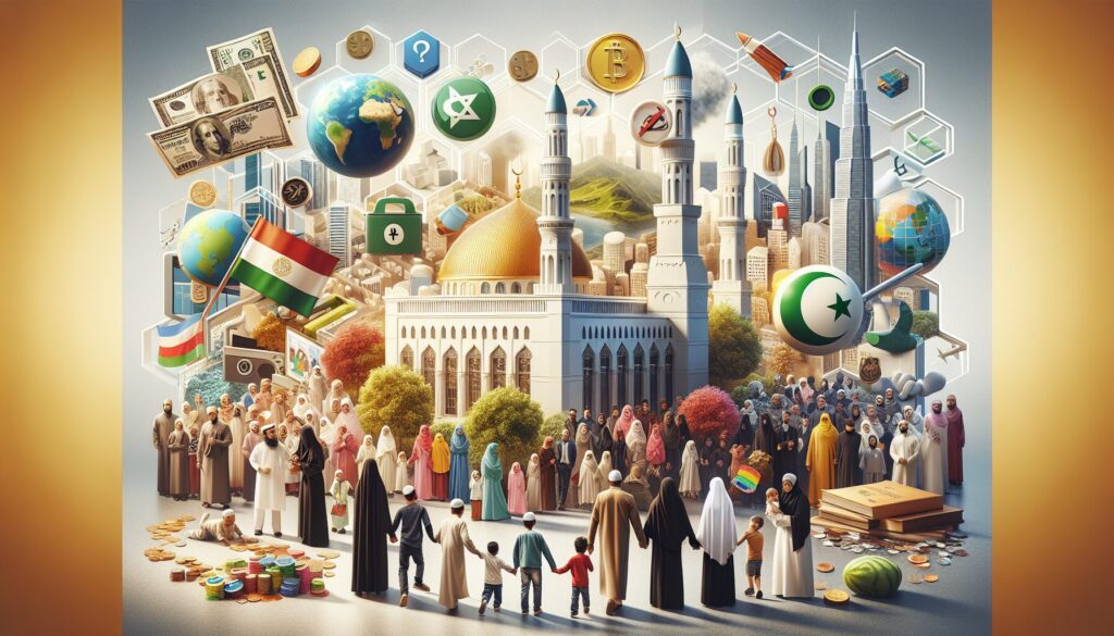 Muslim families of diverse descents engage in eco-friendly activities at a community event.