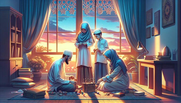 A Muslim family in Canada engages in a weekend craft, emphasizing learning and creativity.