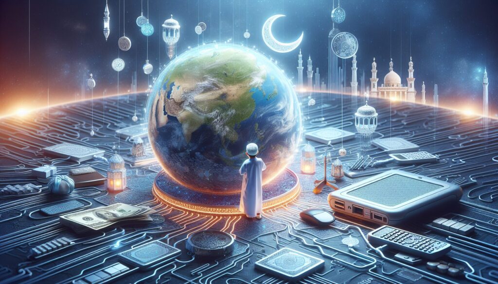 Muslim child preparing for kids first Ramadan fast with family at sunset