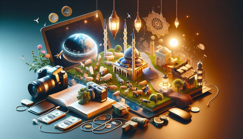 Children's hands creating colorful Ramadan crafts for kids with paper crescents and stars