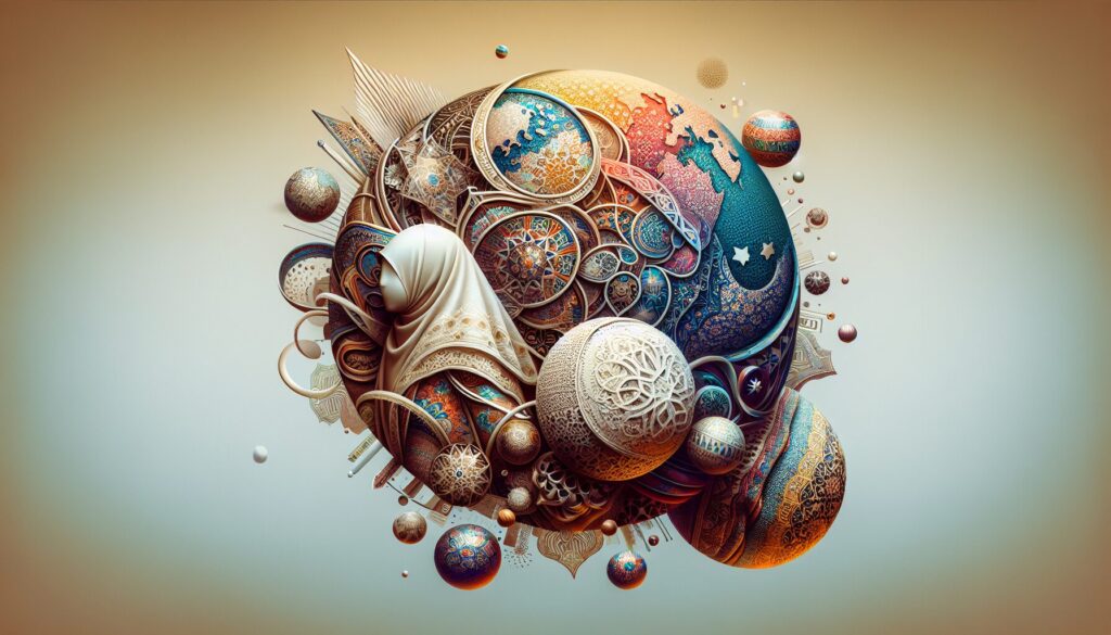 A serene nursery with Islamic motifs, soft lighting, and a family exploring baby name books.