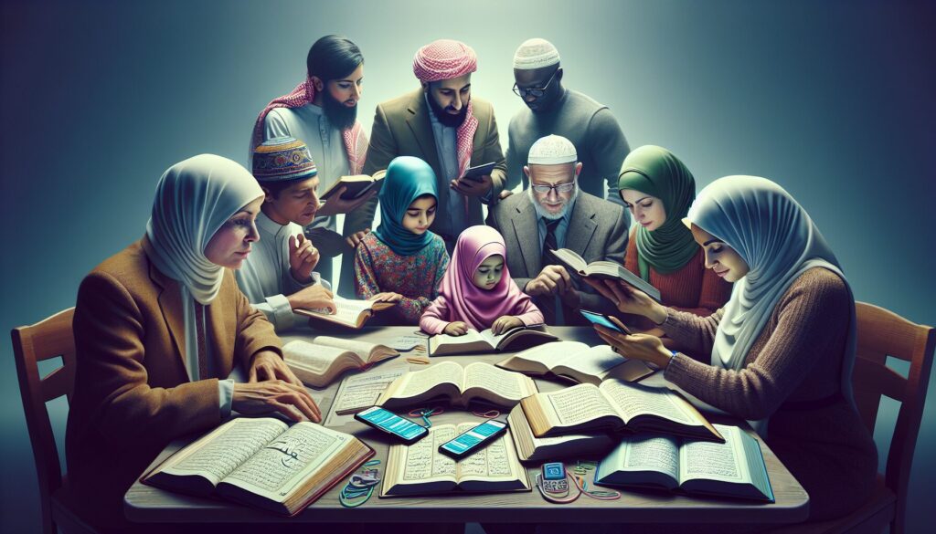 Muslim parents gather to find meaningful Islamic names using language books and digital devices