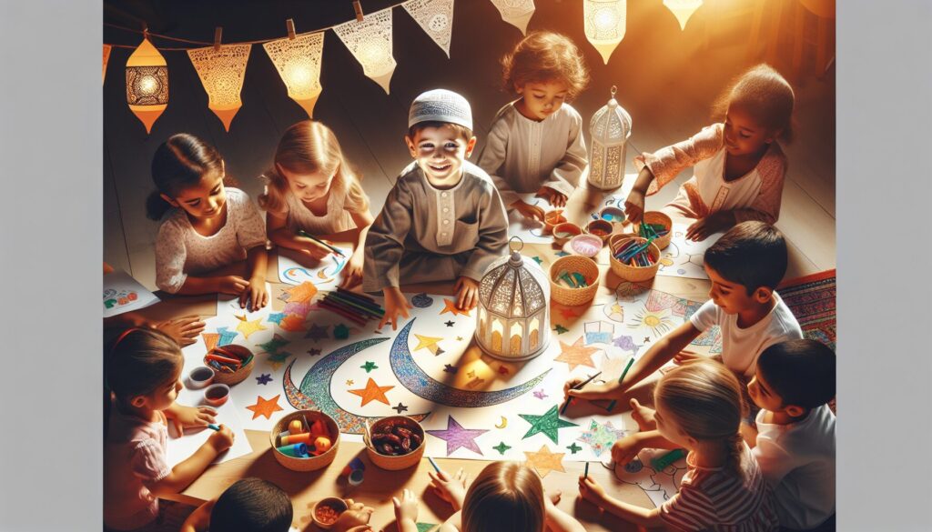 Diverse children crafting lanterns while teaching kids about Ramadan fasting activities