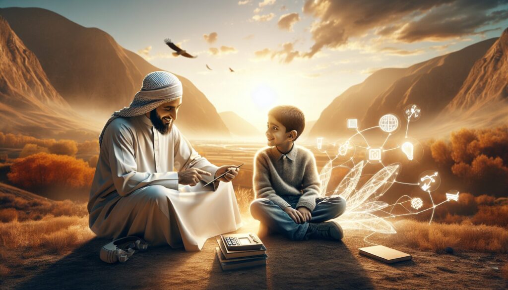 Middle-Eastern family explores nature, blending Islamic culture with education and technology.