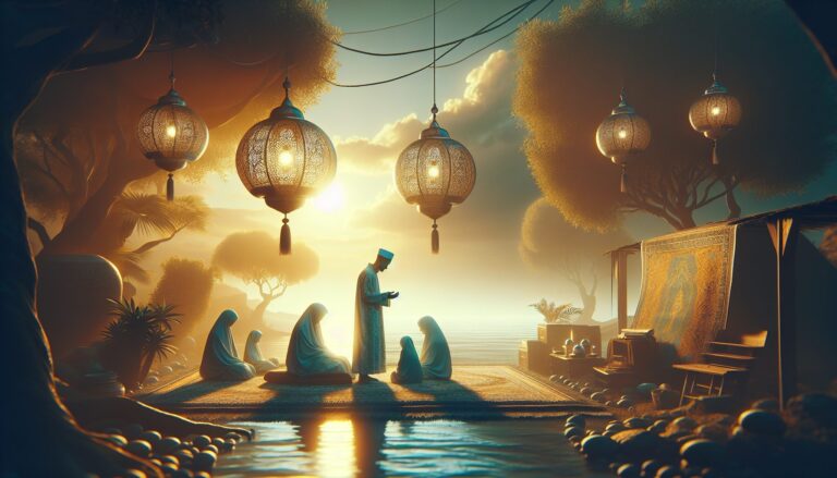 Muslim children playing prayer teaching games for Muslims with colorful learning materials